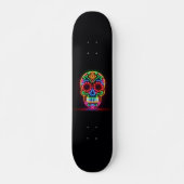 Zwart, neon suiker schedel/dag van de doden skateboard (Voorkant)