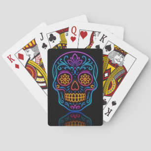 Zwart, neon suiker schedel/dag van de doden welkom pokerkaarten