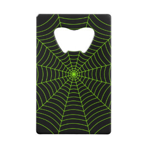 Zwart neongroen spinweb Halloween patroon Kredietkaart Flessenopener