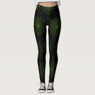 Zwart neongroen spinweb Halloween patroon Leggings