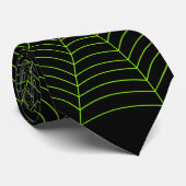 Zwart neongroen spinweb Halloween patroon Stropdas (Opgerold)