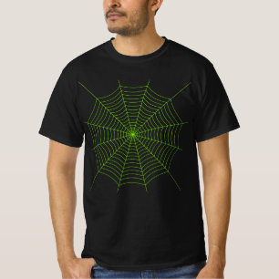 Zwart neongroen spinweb Halloween patroon T-shirt