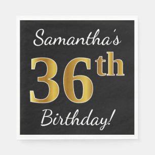 Zwart, Nep Goud 36e Verjaardag + Aangepaste Naam Servet