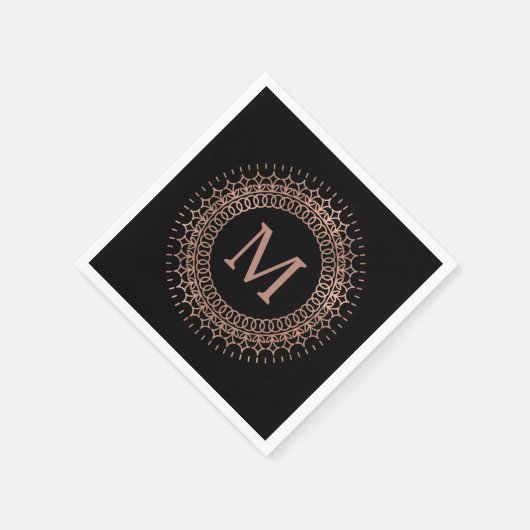 Zwart & Nep Rose Goud Elegant Initiaal Monogram Servetten (Hoek)
