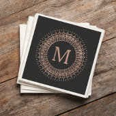 Zwart & Nep Rose Goud Elegant Initiaal Monogram Servetten
