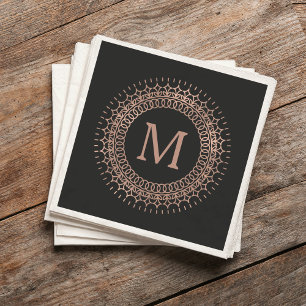 Zwart & Nep Rose Goud Elegant Initiaal Monogram Servetten