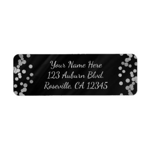 Zwart & nep zilverfolie glamour stippen modern etiket