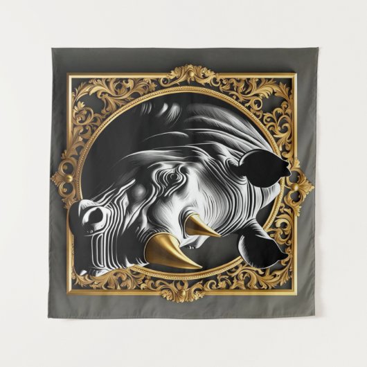 Zwart neushoorngoud sier lijst wandkleed (Voorkant (horizontaal))