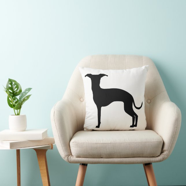 Zwart (of uw kleur) Italiaans Greyhound Silhouette Kussen (Stoel)