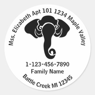 Zwart Olifant Familie Thuis Adres Republikein Ronde Sticker