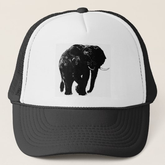 Zwart Olifant Silhouet Trucker Pet (Voorkant)