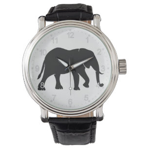 Zwart olifantenillustratiedier op Zoo Silhouet Horloge