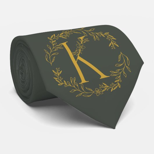 Zwart Olijf Kleur Monogrammed Groomsmen Stropdas (Opgerold)