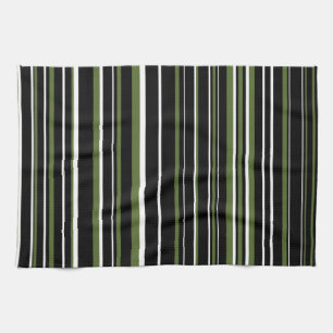 Zwart, Olijfgroen, Witte Barcode Streep Theedoek