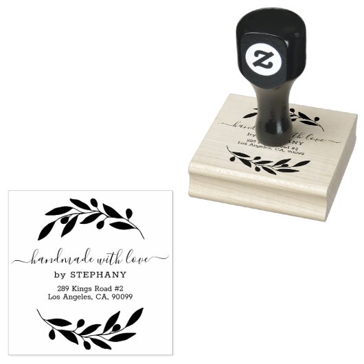 Zwart Olijfkrans Custom Moderne Typografie Rubberstempel (Gestempeld)