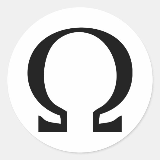 Zwart Omega Icoon Ronde Sticker (Voorkant)