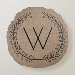 Zwart omlijnd Laurels Burlap - gepersonaliseerd Rond Kussen