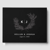 Zwart onderscheiden monogram gastenboek (Voorkant)