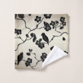 Zwart op Bronze Pattern Birds and Cherry Blossom Bad Handdoek (Wasdoekje)