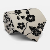 Zwart op Bronze Pattern Birds and Cherry Blossom Stropdas (Opgerold)