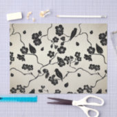 Zwart op Bronze Pattern Birds and Cherry Blossom Tissuepapier (Craft)