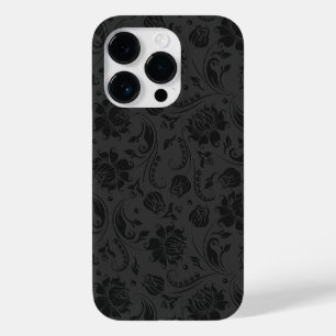 Zwart Op Donkergrijs  Bloemen Damasks 2 Case-Mate iPhone 14 Pro Hoesje