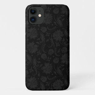 Zwart Op Donkergrijs Bloemen Damasks 2 iPhone 11 Hoesje