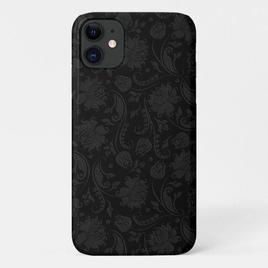 Zwart Op Donkergrijs  Bloemen Damasks 2 Case-Mate iPhone Case (Achterkant)