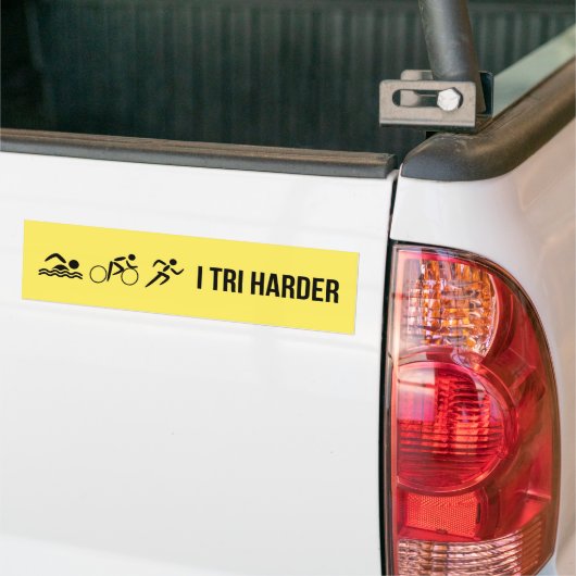 Zwart op gele triathlon bumpersticker (Op Truck)