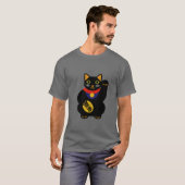 Zwart op grijs Lucky Cat Shirt (Voorkant volledig)