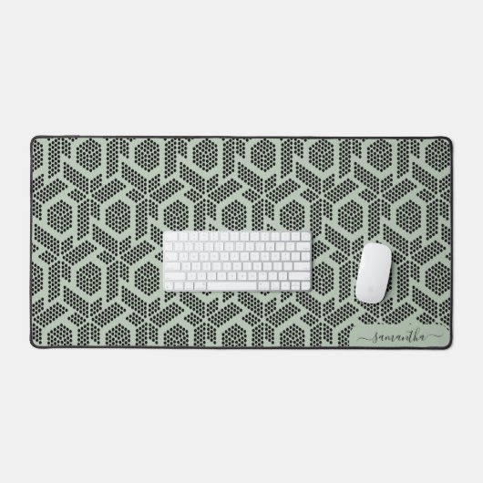 Zwart op salie groene stippen geometrisch patroon bureaumat (Keyboard & Muis)