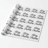 Zwart op White Merry Kerstkalligraphy Script Cadeaupapier (Uitgerold)