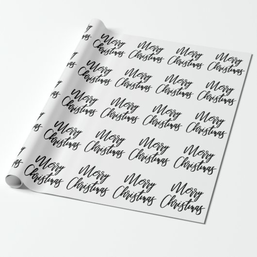 Zwart op White Merry Kerstkalligraphy Script Cadeaupapier (Uitgerold)