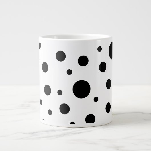 Zwart op White Polka Dot Pattern Extra Grote Beker (Voorkant)