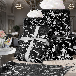 Zwart op wit acanthus Leaf Black Floral Paleis Cadeaupapier
