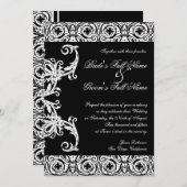 Zwart op wit cirkel Damask bruiloft uitnodigingen (Voorkant / Achterkant)