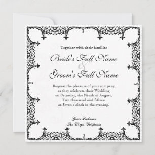 Zwart op wit Fleur de Lis Damask bruiloft Kaart