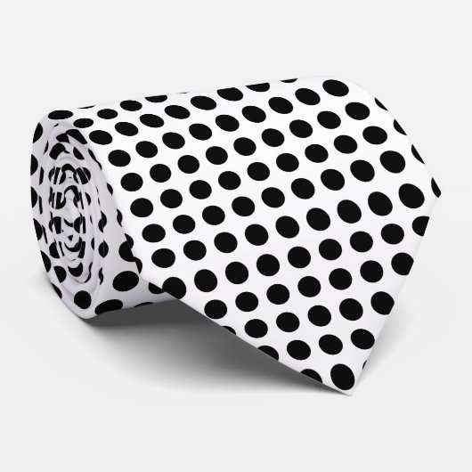 Zwart op Wit Groot Grootte Horizontale Polka Dots Stropdas (Opgerold)