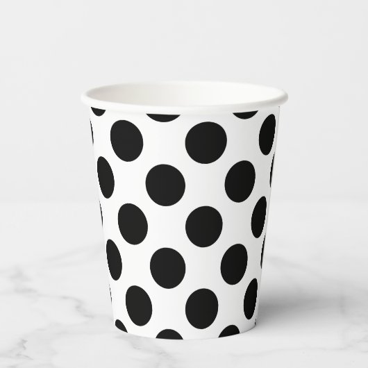 Zwart op wit grote grootte polka stippen papieren bekers (Achterkant)