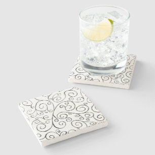 Zwart op wit handschilderd valpatroon stenen onderzetter