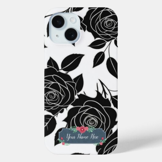 Zwart op Wit Rose Bloem Patroon Case-Mate iPhone Case (Achterkant)