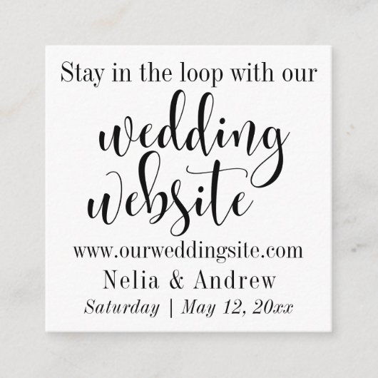 Zwart op wit  typografie Wedding Website Informatiekaartje (Voorkant)