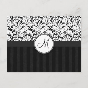 Zwart op witte Floral Wisps, Stripes en Monogram Briefkaart
