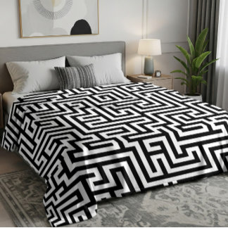 Zwart op witte geometrische doolhofpatroon fleece deken