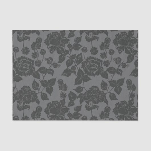 Zwart op zwart Roos Damask Floral Pattern Tissuepapier (Voorkant)