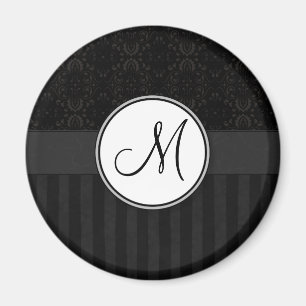Zwart op zwarte Damask en Stripes met monogram Magneet