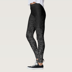 Zwart op zwarte ombre gradiënt fade Floral Damask Leggings
