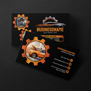 Zwart, Oranje Auto Detailing Autoreparatie Automot Visitekaartje