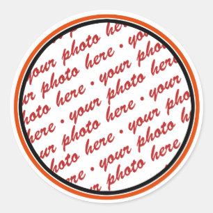 Zwart-Oranje bijgesneden fotosjabloon Ronde Sticker