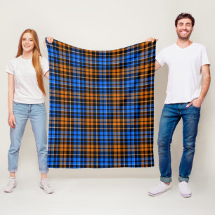 Zwart Oranje Blauw Geruit Schotse Design Fleece Deken